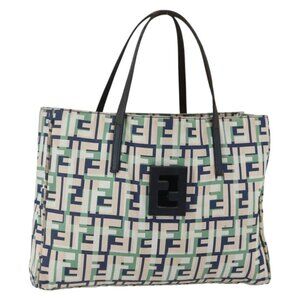 FENDI Zucca Canvas Hand Bag Green Silver Auth 148002